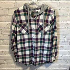 Natural Reflections Button Down Hooded Flannel Size Small